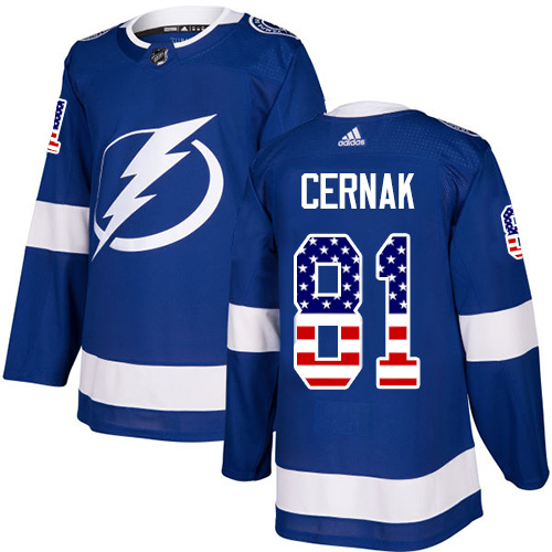 Adidas Tampa Bay Lightning #81 Erik Cernak Blue Home Authentic USA Flag Youth Stitched NHL Jersey